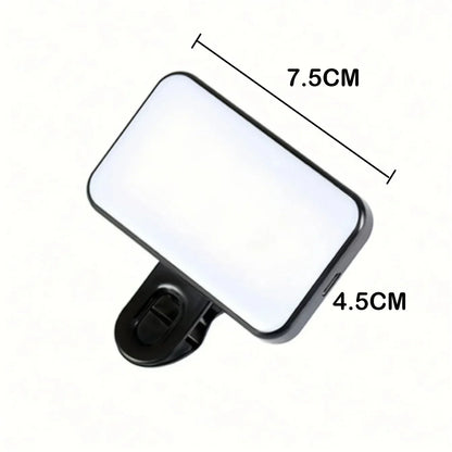 Mini luz de relleno recargable para selfies: 3 modos de color, brillo ajustable, luz LED con clip para teléfonos móviles y computadoras.