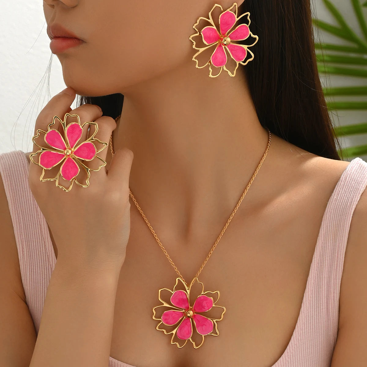 Pendientes de flores esmaltados huecos coloridos a la moda