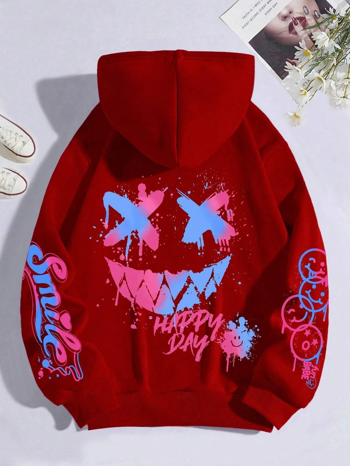 sudadera unisex con capucha transpirable y cómoda con estampado de cara sonriente personalizada de otoño para hombre, sudadera con capucha de moda urbana para exteriores