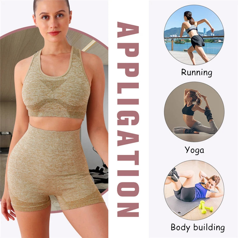 2 Piece Seamless Women Sportswear Set Gym Workout Clothes Long Sleeve Crop Top High Waist Leggings Sports Suits 