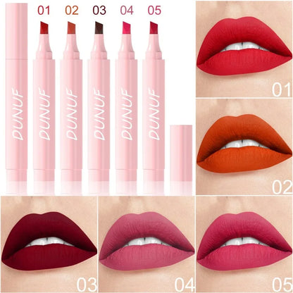 Long-lasting lipstick, waterproof velvet lip liner, matte lipsticks, sexy red lip contour pencil 2 in 1, 5 colors