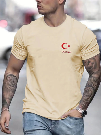 Camiseta de manga corta para hombre, cuello redondo, estampado de letras, cómoda, informal, de verano, talla holgada.