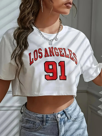 Camiseta corta deportiva con cuello redondo y gráficode Los Ángeles