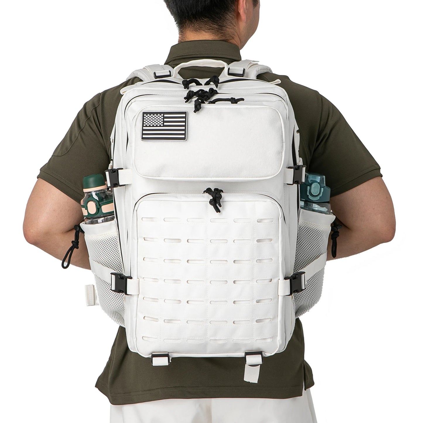 Sac à dos tactique pour hommes et femmes, sac de survie en plein air, petit sac à dos d'école avec porte-bouteille d'eau 25L/45L
