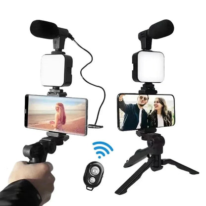 trípode, soporte para teléfono, mini micrófono, luz LED de relleno, para TikTok, transmisión en vivo, vídeo y YouTube.