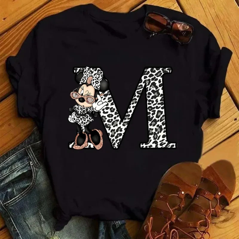 Camisetas con estampado de 26 letras para mujer, camisetas Disney 2024, camisetas casuales de verano de manga corta, camisetas gráficas para mujer, ropa para mujer