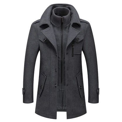 Abrigo de lana con doble cuello para hombre, moda de invierno, grueso, informal, de negocios, dobladillo recto, diseño Simple, sin cinturón, bolsillo lateral