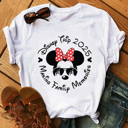 Camiseta de verano nueva de Disney Mickey y Minnie 2025 con estampado boni mujer, camiseta de manga corta, top informal holgadto Y2k para mujer