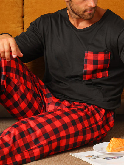Conjunto de pijama de dos piezas para hombre ropa de dormir a cuadros pantalones de manga larga Otoño e Invierno