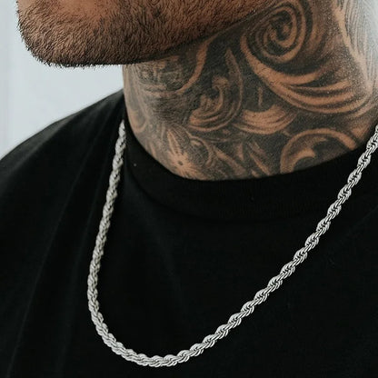 Collar largo de cuerdas para hombre, cadena de cuerda torcida minimalista de acero inoxidable, disponible en color dorado, color plateado, de 2 a 5 mm