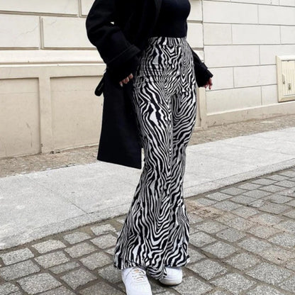 Pantalones anchos con estampado de cebra de verano 2024, pantalones Y2K sexis de cintura alta para mujer, nueva moda informal a rayas para mujer, ropa de calle 16395