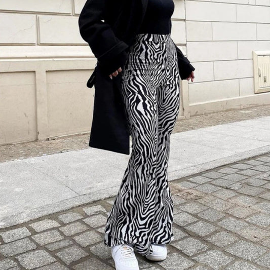 Pantalones anchos con estampado de cebra de verano 2024, pantalones Y2K sexis de cintura alta para mujer, nueva moda informal a rayas para mujer, ropa de calle 16395