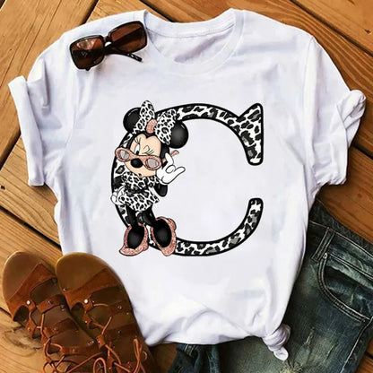 Camisetas con estampado de 26 letras para mujer, camisetas Disney 2024, camisetas casuales de verano de manga corta, camisetas gráficas para mujer, ropa para mujer