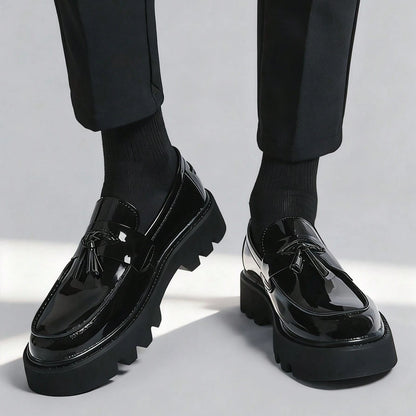 zapatos de vestir de negocios sin cordones para caballero, zapatos negros formales con hebilla brillante para fiesta