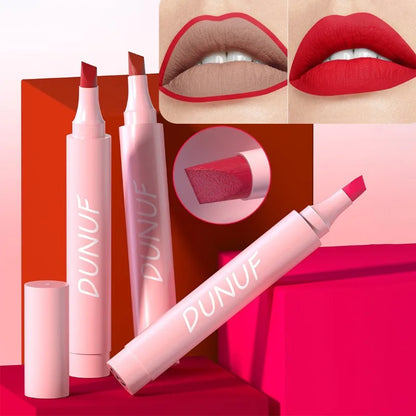 Long-lasting lipstick, waterproof velvet lip liner, matte lipsticks, sexy red lip contour pencil 2 in 1, 5 colors