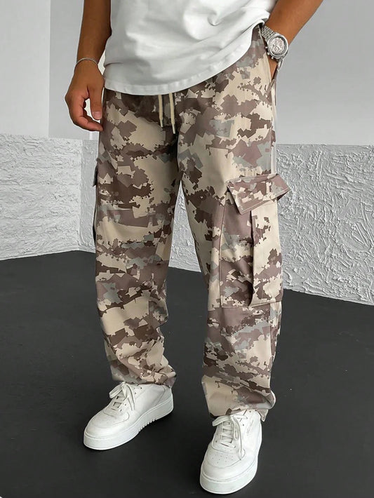 Pantalones cargo de pierna recta con estampado de camuflaje para hombre, ropa de calle de moda, pantalones tácticos para exteriores, pantalones de trabajo largos de moda para hombre
