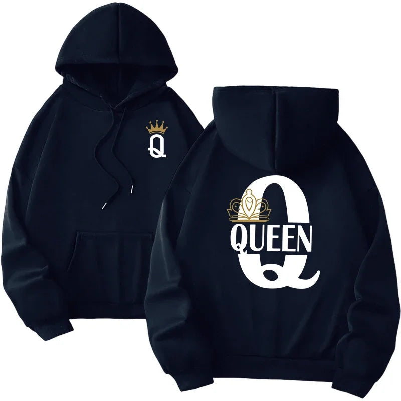 sudaderas con capucha para hombre y mujer, sudaderas con estampado de King Queen, ropa informal versátil para parejas, jersey diario para Otoño e Invierno