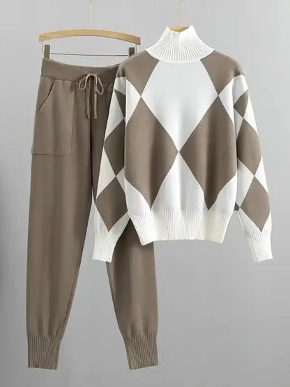 Women's Sweater Sets Autumn Winter Fashion Thick Soft Knitted Tracksuit Sets Pullovers Long Pants Casual 2 Piece Sweatsuit