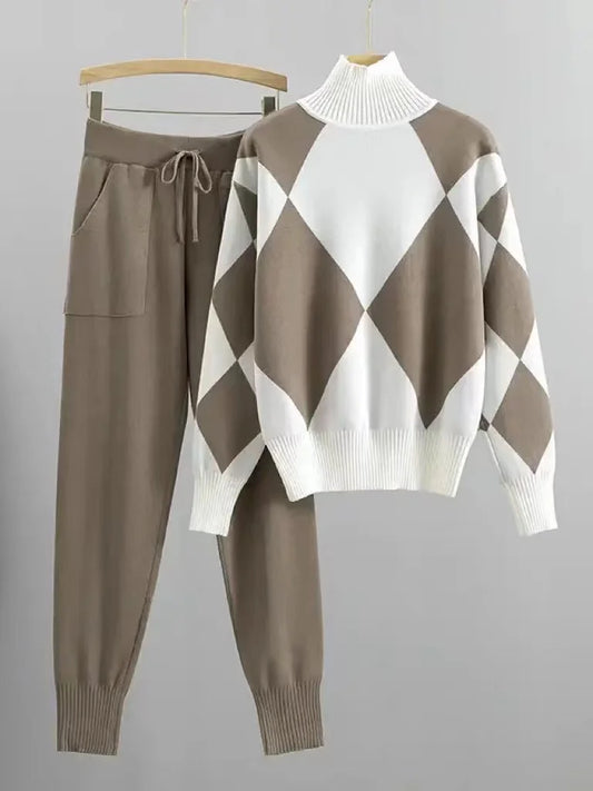 Women's Sweater Sets Autumn Winter Fashion Thick Soft Knitted Tracksuit Sets Pullovers Long Pants Casual 2 Piece Sweatsuit