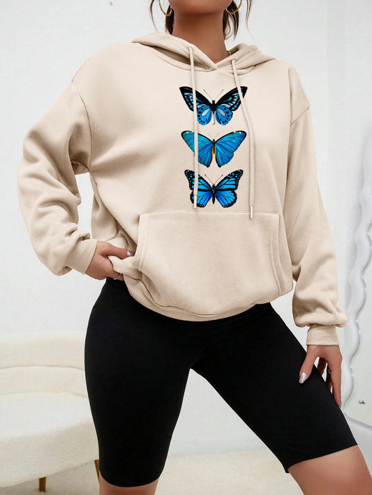 Sudadera con capucha con estampado de mariposa creativa para mujer, sudadera informal de calle, Sudadera con capucha de lana a la moda