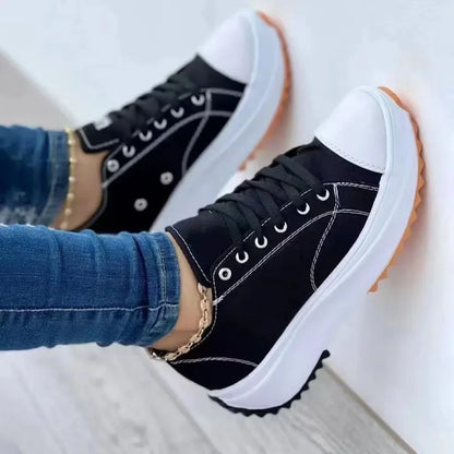 Zapatos casuales nuevos para mujer, de lona, con cabeza redonda, color liso, de caña baja y talla grande, para otoño y verano