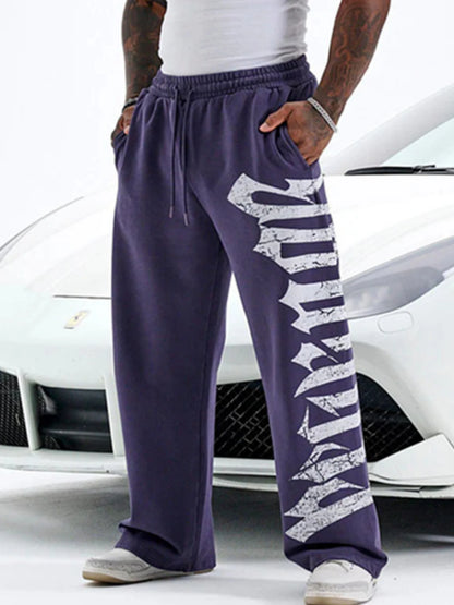 Nuevos pantalones de chándal de moda para jóvenes americanos, pantalones casuales de pierna ancha con estampado de rizo de algodón para correr de anime, pantalones de calle