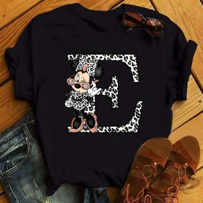 Camisetas con estampado de 26 letras para mujer, camisetas Disney 2024, camisetas casuales de verano de manga corta, camisetas gráficas para mujer, ropa para mujer