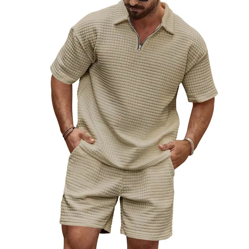 Conjunto de ropa deportiva a rayas para hombre, camiseta y pantalones cortos de manga corta