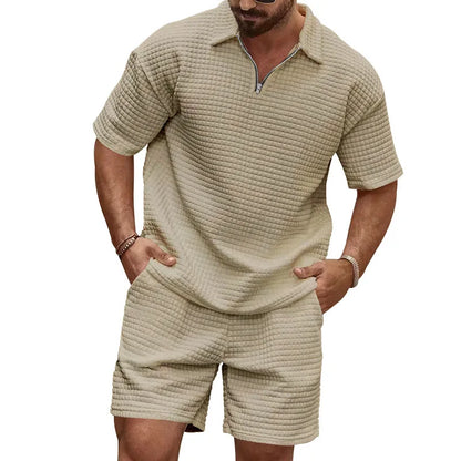 Conjunto de ropa deportiva a rayas para hombre, camiseta y pantalones cortos de manga corta