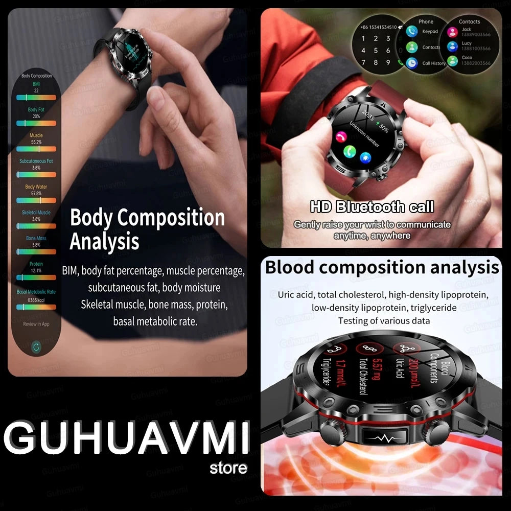 Reloj inteligente con diagnóstico médico de IA 2024, llamadas Bluetooth, monitor de glucosa en sangre, lípidos, ácido úrico, VFC, ECG, para hombres y mujeres