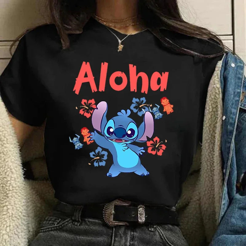 Camiseta divertida de dibujos animados de Stitch de Disney de los años 90 para mujer, camiseta de Lilo y Stitch, camiseta gráfica, ropa de calle, camisetas, ropa femenina
