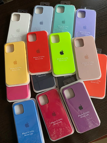 Funda de silicona líquida original para iPhone 16 15 14 11 12 13 Pro Max Fundas de Apple para iPhone 13 12 15 16 Plus Cubierta con logotipo completo