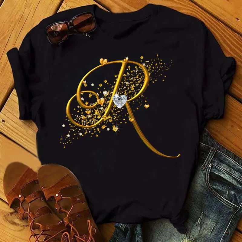 Camiseta de combinación de letras con nombre personalizado para mujer