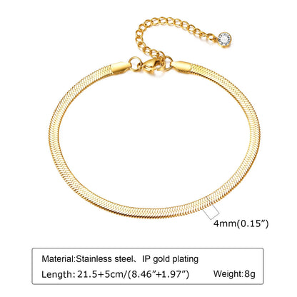 Pulsera de tobillo con perlas de acero inoxidable para mujer, cadena ajustable para el pie chapada en oro de 18 quilates, pulseras apilables para la pierna.