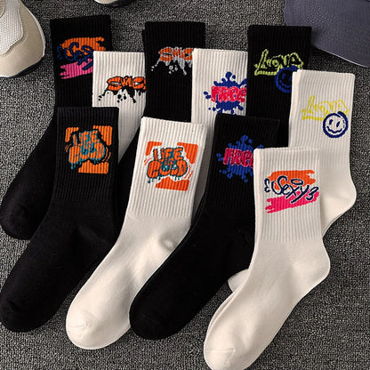 10 piezas calcetines deportivos de alta calidad para parejas a la moda con patrones de grafiti calcetines suaves y cómodos de gran tamaño para hombres