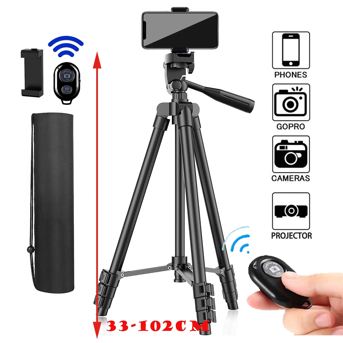Trípode para cámara de teléfono con control remoto Bluetooth, ligero y universal para fotografía, compatible con Xiaomi, Huawei y DSLR.