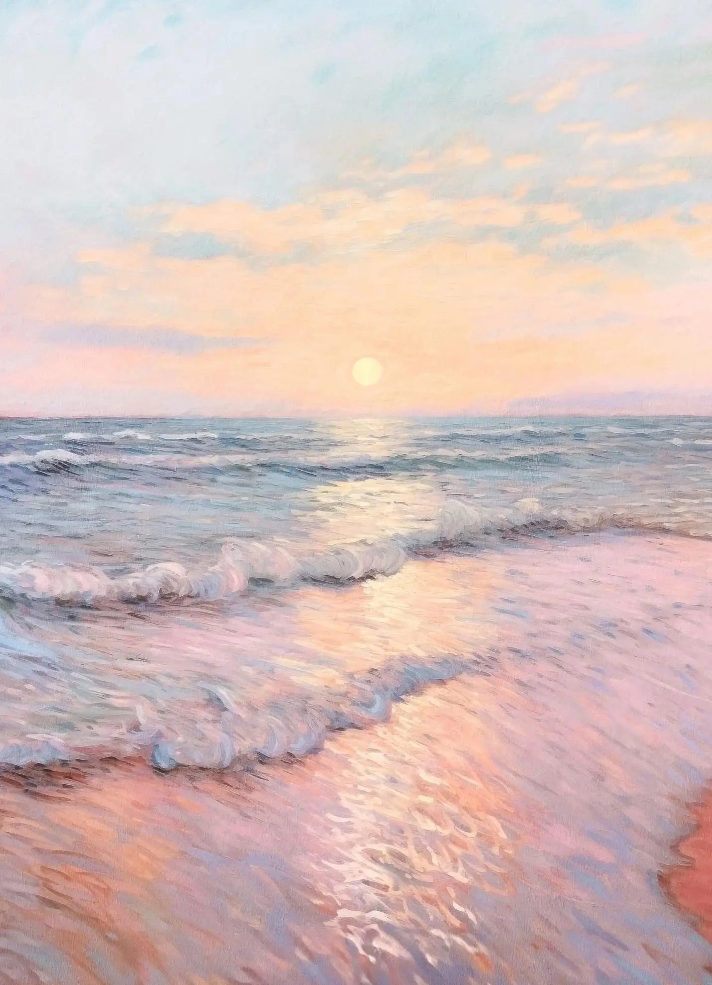 Azul rosa ondas playa atardecer palmeras océano paisaje arte cartel lienzo pintura al óleo Villa dormitorio pared del hogar decoración moderna