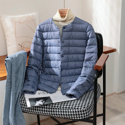 Chaquetas ajustadas de plumón de pato blanco para mujer, abrigos acolchados ultraligeros y plegables, a la moda, para otoño e invierno