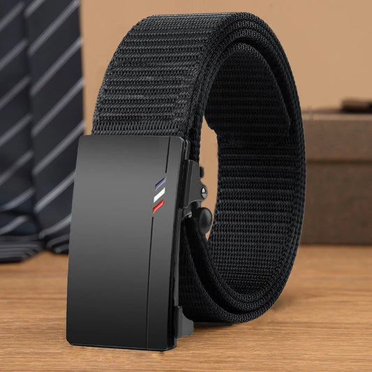 Cinturón de nailon tejido para hombre, con hebilla automática, para deportes al aire libre y ocio, ideal para vaqueros.