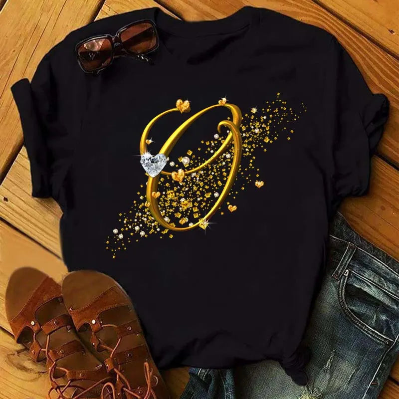 Camiseta de combinación de letras con nombre personalizado para mujer