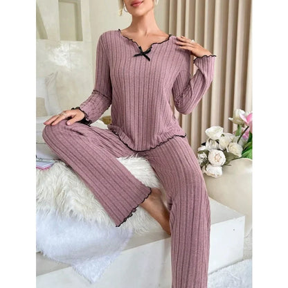 Conjunto de pijamas acanalados para mujer, ropa de dormir de otoño e invierno,