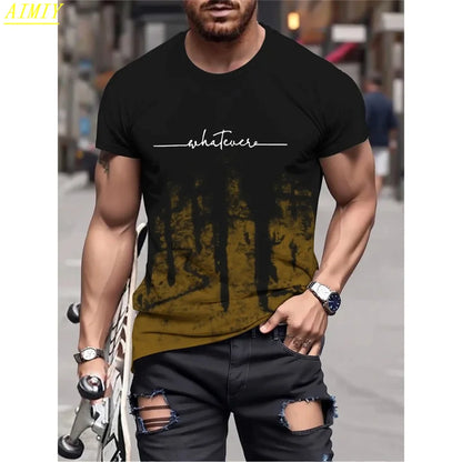 Camiseta de moda de verano con estampado de letras y rayas 3D para hombre, estilo hip hop, estilo Harajuku, informal, de cuello redondo, de gran tamaño
