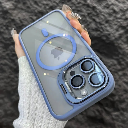 Funda magnética de lujo a prueba de golpes para iPhone 15, 14, 13, 12, 11, 16 Pro Max, 16 Plus, 16E, con soporte y protección de lente de cristal