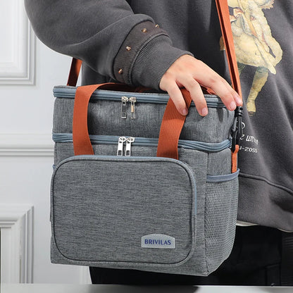 Bolsa de almuerzo de doble capa, de gran capacidad, con aislamiento térmico, a prueba de fugas, para hombres y mujeres