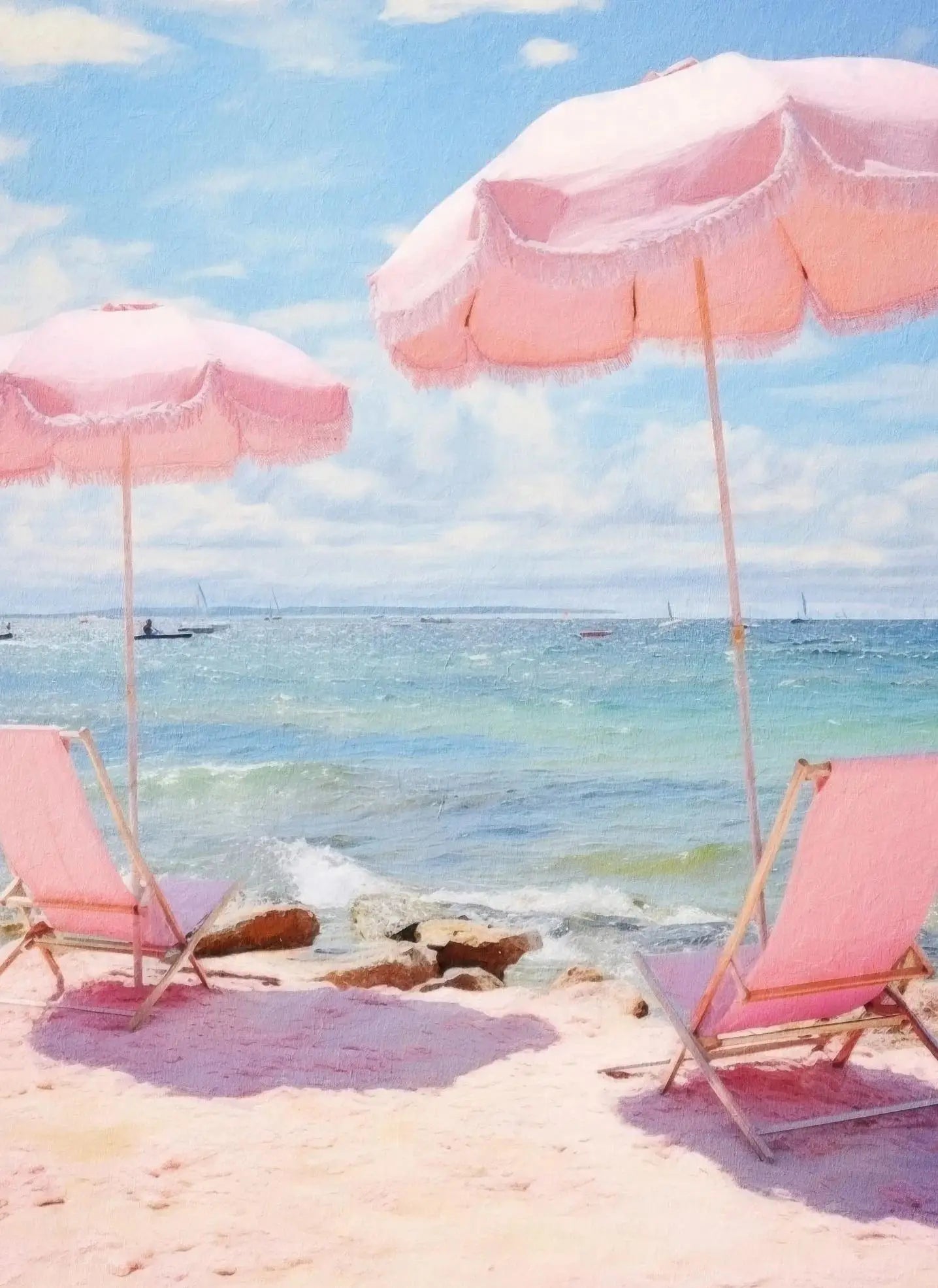 Azul rosa ondas playa atardecer palmeras océano paisaje arte cartel lienzo pintura al óleo Villa dormitorio pared del hogar decoración moderna
