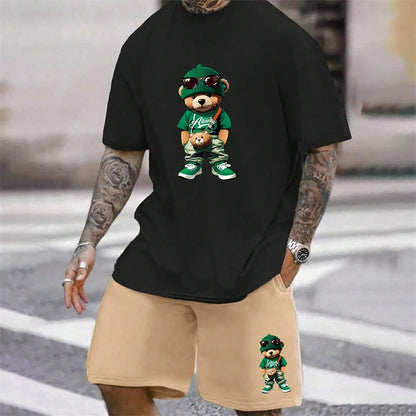 conjunto holgado de verano para uso diario en pareja, pantalones cortos de manga corta para exteriores y calle, traje de verano de dos piezas para hombre