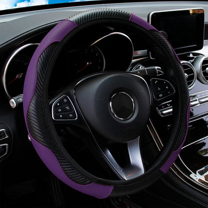 Funda para volante de coche de cuero de fibra de carbono PU sin anillo interior, apta para accesorios de automoción de 14,5 a 15 pulgadas