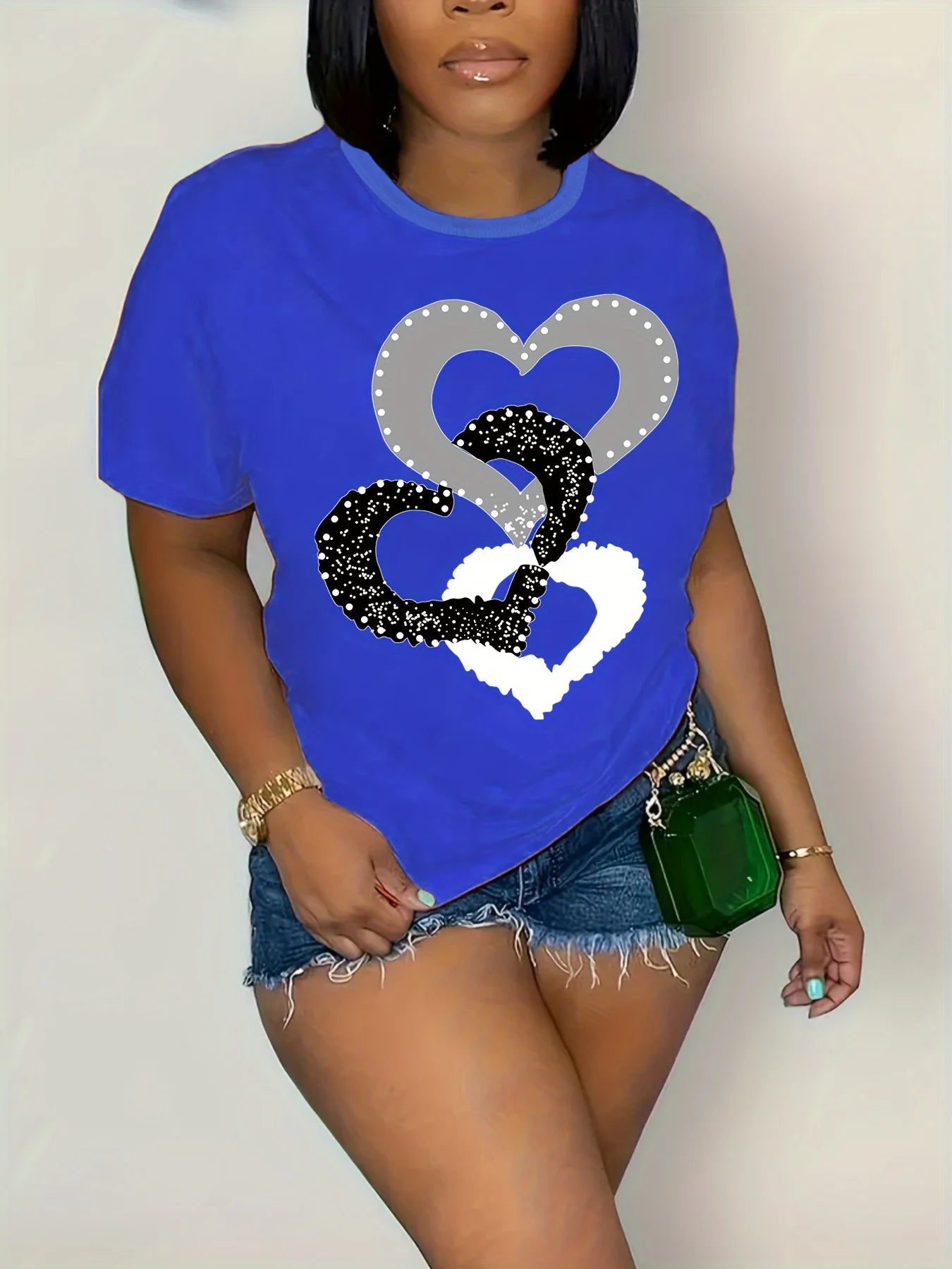 Camiseta holgada de manga corta con cuello redondo informal de gran tamaño con estampado de dibujos animados para mujer de verano