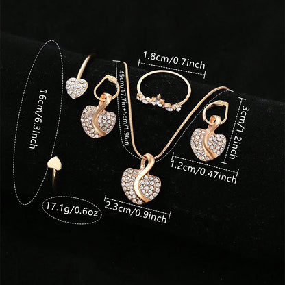 Reloj de cuarzo de lujo para mujer, con anillo, collar y pendientes de diamantes de imitación