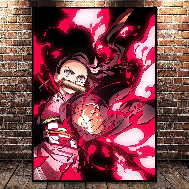 impresiones de decoración del hogar de Nezuko y Tanjiro, pintura en lienzo para sala de estar y dormitorio, regalos Murales